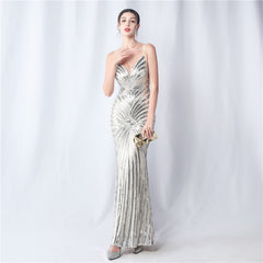 Elegant Sequin V-Neck Maxi Dress